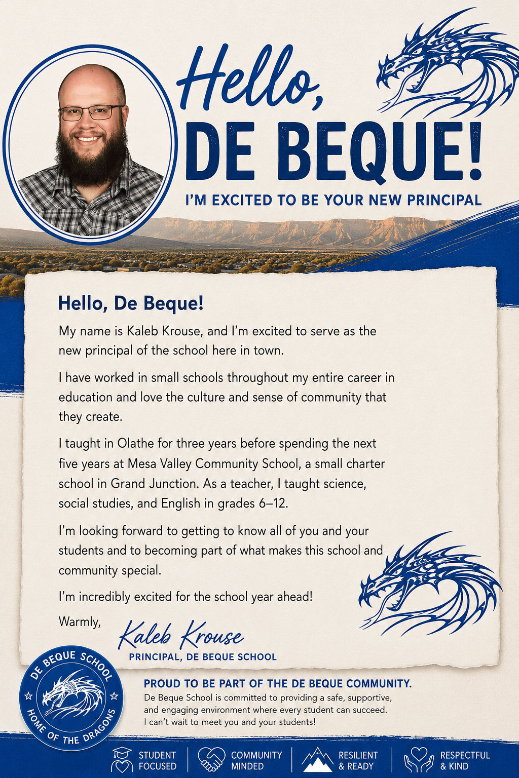 New Principal- Kaleb Krouse
